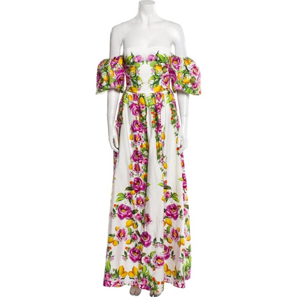 NWT. $1K BORGO DE NOR Pink Juliet Floral Print Off-shoulder Dress SZ 12 white - Picture 8 of 10